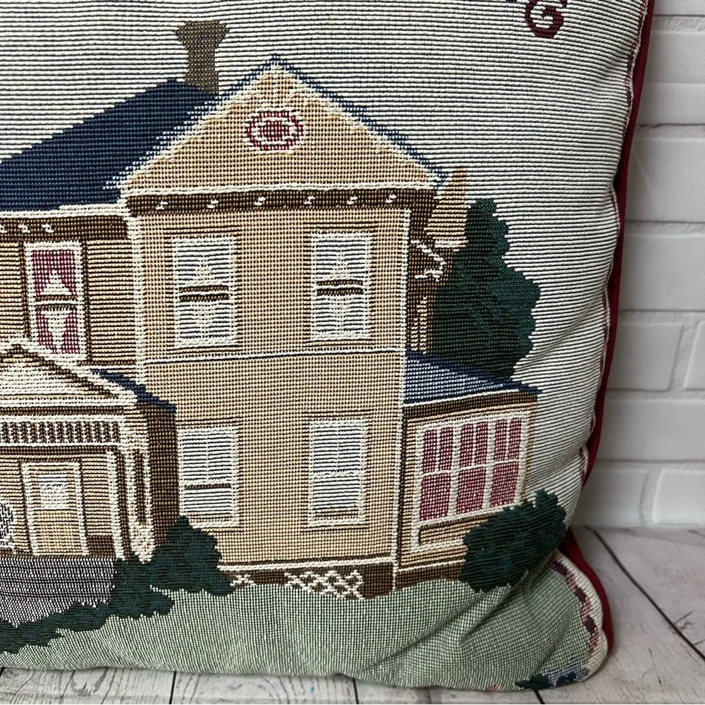 Cottage Core Tapestry Bless This Home Accent Throw Pillow Victorian House VTG